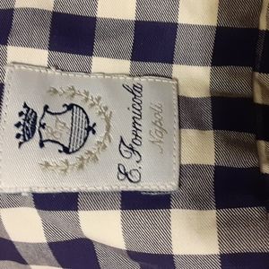 E.FORNICOLE NAPOLI DRESS SHIRT. COLOR BLUE AND WHITE WITH SQUARE.